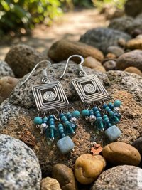 Handcrafted Square Wire and Bead Dangle Earrings - Chic Bohemian Jewelry