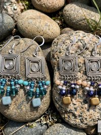 Handcrafted Square Wire and Bead Dangle Earrings - Chic Bohemian Jewelry