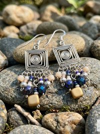 Handcrafted Square Wire and Bead Dangle Earrings - Chic Bohemian Jewelry