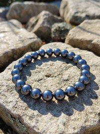 Men's Magnetic Hematite Round Bead Bracelet