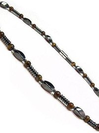 Men's Magnetic Hematite Tigers Eye Bead Necklace