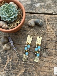 Boho Gold Bar Earrings with Beaded Accents & Wire Wrapping - Handcrafted Mixed Media Jewelry