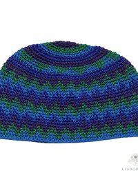Blue Zig Zag Kufi Skull Cap - Crocheted Beanie Hat, Ethically sourced