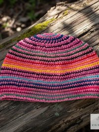 Pink Stripe Kufi Skull Cap - Crocheted Beanie Hat, Ethically sourced