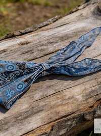 Blue Tapestry Tie Back Headband - Stylish Bohemian Head Scarf, Headbands for Women