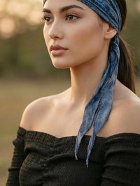 Blue Tapestry Tie Back Headband - Stylish Bohemian Head Scarf, Headbands for Women