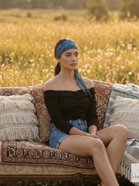 Blue Tapestry Tie Back Headband - Stylish Bohemian Head Scarf, Headbands for Women