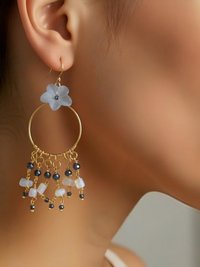 Blue Flower Hoop Dangle Earrings
