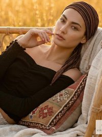 Brown Stripe Tie Back Headband - Stylish Bohemian Head Scarf, Headbands for Women