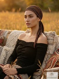 Brown Stripe Tie Back Headband - Stylish Bohemian Head Scarf, Headbands for Women