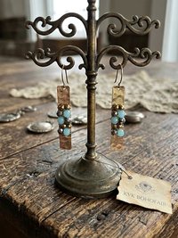 Boho Gold Bar Earrings with Beaded Accents & Wire Wrapping - Handcrafted Mixed Media Jewelry