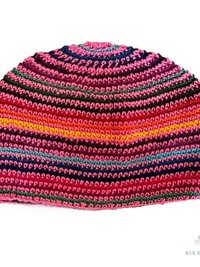 Pink Stripe Kufi Skull Cap - Crocheted Beanie Hat, Ethically sourced