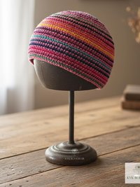 Pink Stripe Kufi Skull Cap - Crocheted Beanie Hat, Ethically sourced