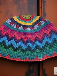 Rainbow Kufi Skull Cap - Crocheted Beanie Hat, Ethically sourced
