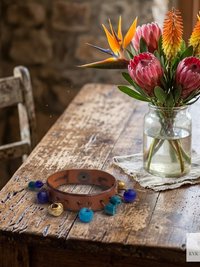 Artisan Leather & Glass Bead Slim Cuff - Handcrafted Boho Jewelry