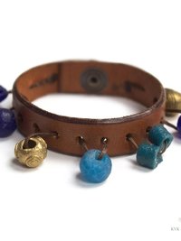 Artisan Leather & Glass Bead Slim Cuff - Handcrafted Boho Jewelry
