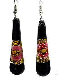 Handcrafted Black Fused Dichroic Glass Earrings - Boho Teardrop Dangle Earrings