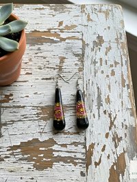 Handcrafted Black Fused Dichroic Glass Earrings - Boho Teardrop Dangle Earrings