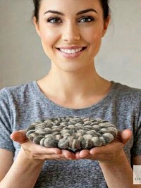 Mixed Gray Wool Felt Ball Trivet, Boho Kitchen Hot Pad, Coaster Table Pot Holder