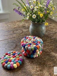 Colorful Wool Felt Ball Coaster Set, Handmade Drink Mug Rug, Eco Cup Mat