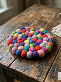 Colorful Wool Felt Ball Coaster Set, Handmade Drink Mug Rug, Eco Cup Mat