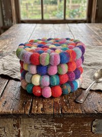 Colorful Wool Felt Ball Coaster Set, Handmade Drink Mug Rug, Eco Cup Mat