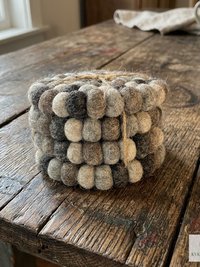 Mixed Gray Wool Felt Ball Coaster Set, Handmade Drink Mug Rug, Eco Cup Mat