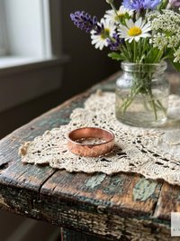 4.7 mm Copper Ring - Rustic Hammered Band, Unique Boho Style Jewelry