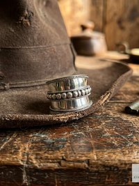 Sterling Silver Wide Band Ring: Boho Dot Detail, Handmade