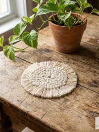 Boho Macrame Coasters - Handmade Drink Coasters, Set of 4, Eco-Friendly