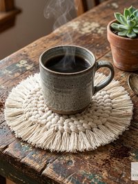 Boho Macrame Coasters - Handmade Drink Coasters, Set of 4, Eco-Friendly