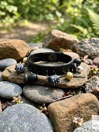 Artisan Leather & Glass Bead Slim Cuff - Handcrafted Boho Jewelry