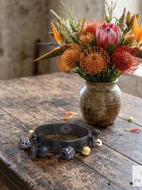 Artisan Leather & Glass Bead Slim Cuff - Handcrafted Boho Jewelry