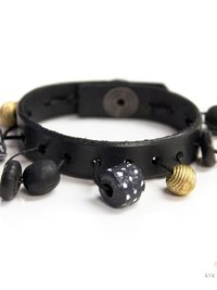Artisan Leather & Glass Bead Slim Cuff - Handcrafted Boho Jewelry