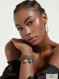Artisan Leather & Glass Bead Slim Cuff - Handcrafted Boho Jewelry