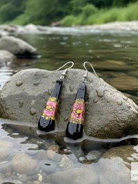Handcrafted Black Fused Dichroic Glass Earrings - Boho Teardrop Dangle Earrings