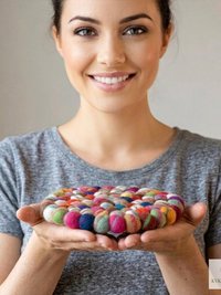 Colorful Wool Felt Ball Trivet, Boho Kitchen Hot Pad, Handwoven Table Pot Holder