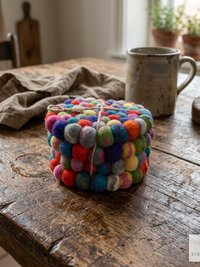 Colorful Wool Felt Ball Coaster Set, Handmade Drink Mug Rug, Eco Cup Mat