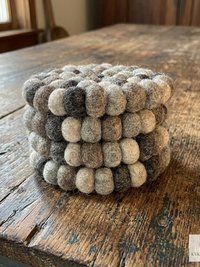 Mixed Gray Wool Felt Ball Coaster Set, Handmade Drink Mug Rug, Eco Cup Mat