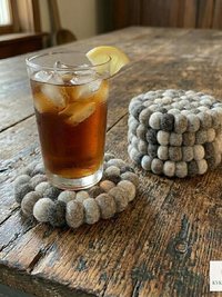 Mixed Gray Wool Felt Ball Coaster Set, Handmade Drink Mug Rug, Eco Cup Mat