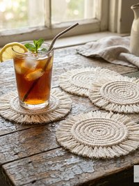 Boho Macrame Coasters - Handmade Drink Coasters, Set of 4, Eco-Friendly