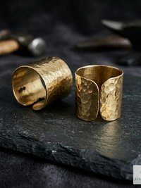 Handcrafted Brass Hammered Ring - Rustic Open-Back Band, Unique Boho Style Jewelry