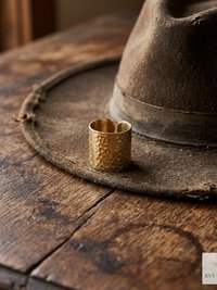 Handcrafted Brass Hammered Ring - Rustic Open-Back Band, Unique Boho Style Jewelry
