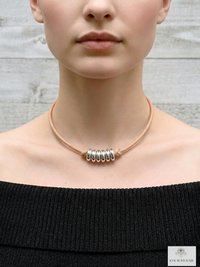 Boho Leather & Silver Bead Necklace - Adjustable Minimalist Style