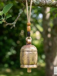 Handmade Etched Copper Bell with Jute Cord: Artisan-made Boho Wall Hanging