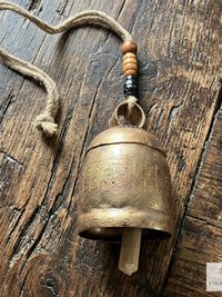 Handmade Etched Copper Bell with Jute Cord: Artisan-made Boho Wall Hanging