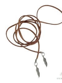 Brown Suede Lariat Feather Necklace - Adjustable Length Long Cord Jewelry