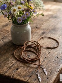Brown Suede Lariat Feather Necklace - Adjustable Length Long Cord Jewelry