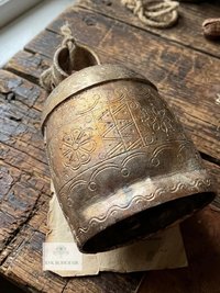 Handmade Etched Copper Bell with Jute Cord: Artisan-made Boho Wall Hanging