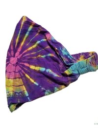 Purple Tie Dye Cotton Headband, Wide Boho Yoga Headwrap for Women, Bohemian Workout Hairband